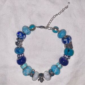 Handmade Bracelet Baby Boy Themed Made of Glass Beads, Charms, Crystal Beads.